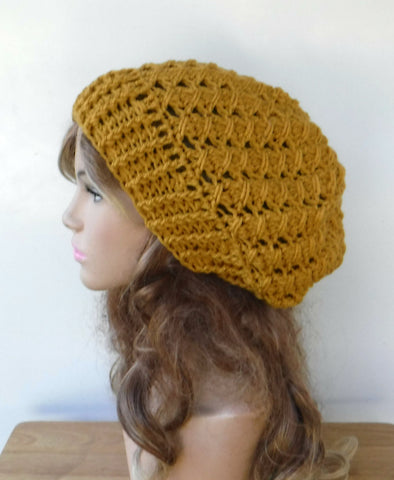 Sun gold slouchy beanie, woman slouchy hat/gold yellow crochet beanie/woman slouch hat/slouchy beanie/vegan handmade beanie